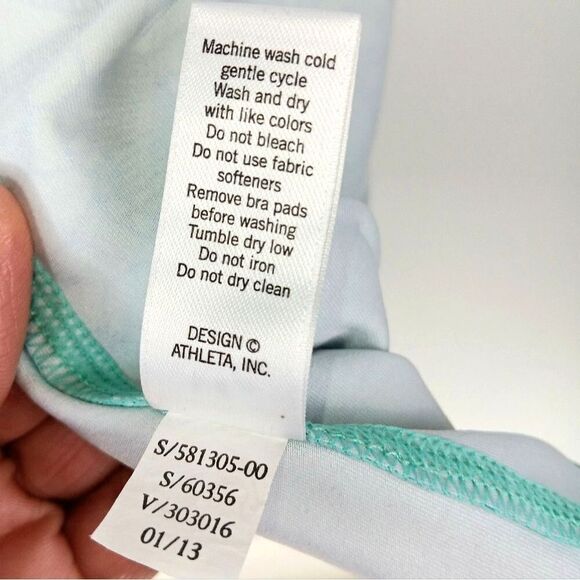 ATHLETA Teal and Dark Green Abstract Printed Strappy Built In Bra Tank Top XS - Picture 11 of 11